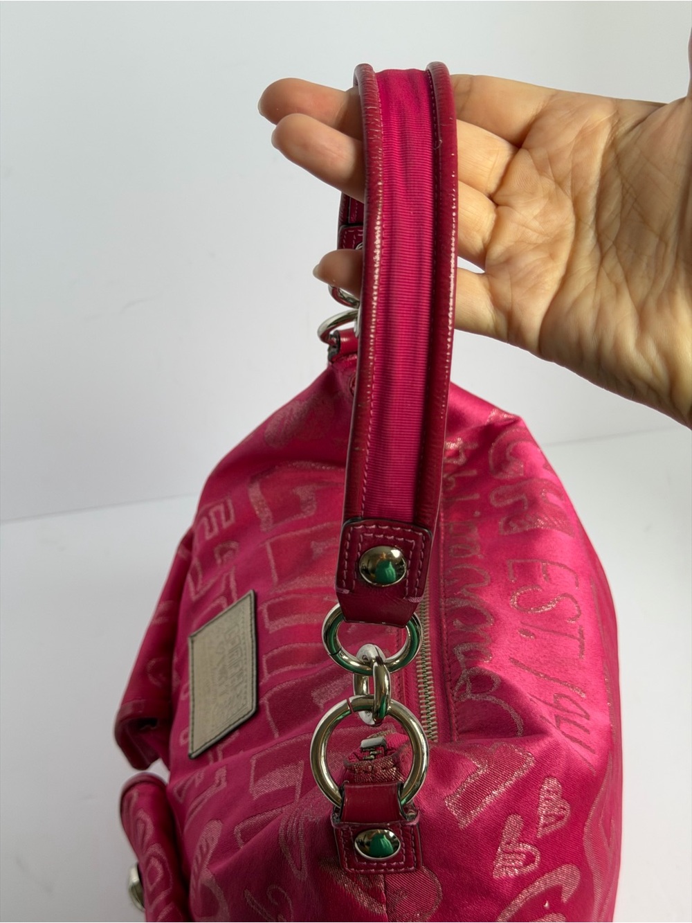 Coach Y2K Poppy Graffiti Story Patch Hot Pink Hobo Bag - Picture 8 of 15